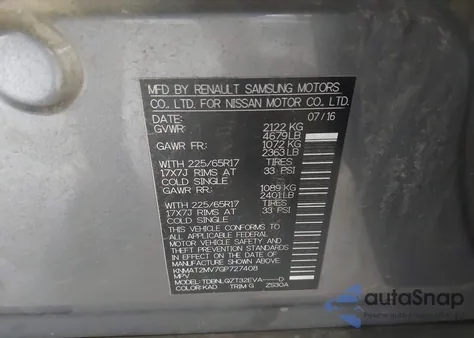 2016 Nissan Rogue Sv z USA, uszkodzony, nr VIN KNMAT2MV7GP727408